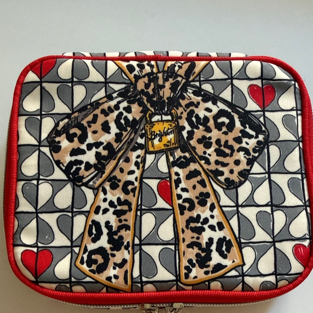 Brighton Red, Black & Cream Leopard Bow jewelry or Cosmetic Case, NWT - Picture 8 of 8